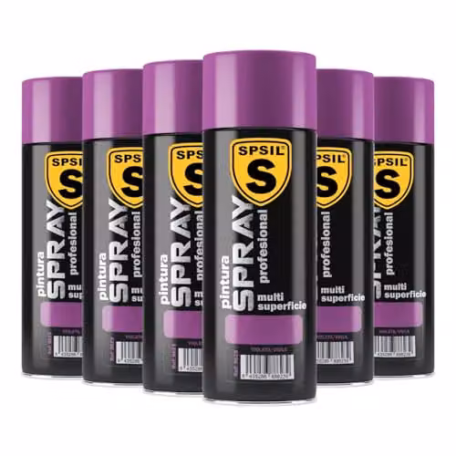 Pack de 6 unidades de Pintura Spray Profesional SPSIL Brillante Violeta de 200 ml con Secado Rápido para Madera y Plástico