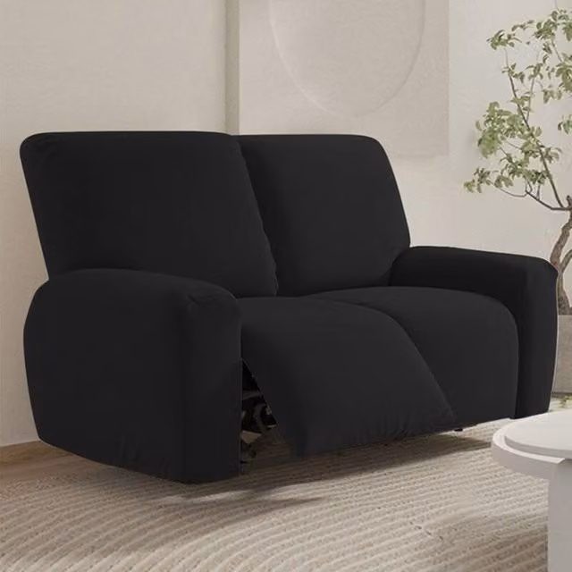 Funda Elástica de 6 Piezas para Sillón Reclinable de 2 Plazas XISRENS, Protector Lavable con Bolsillo en Color Negro