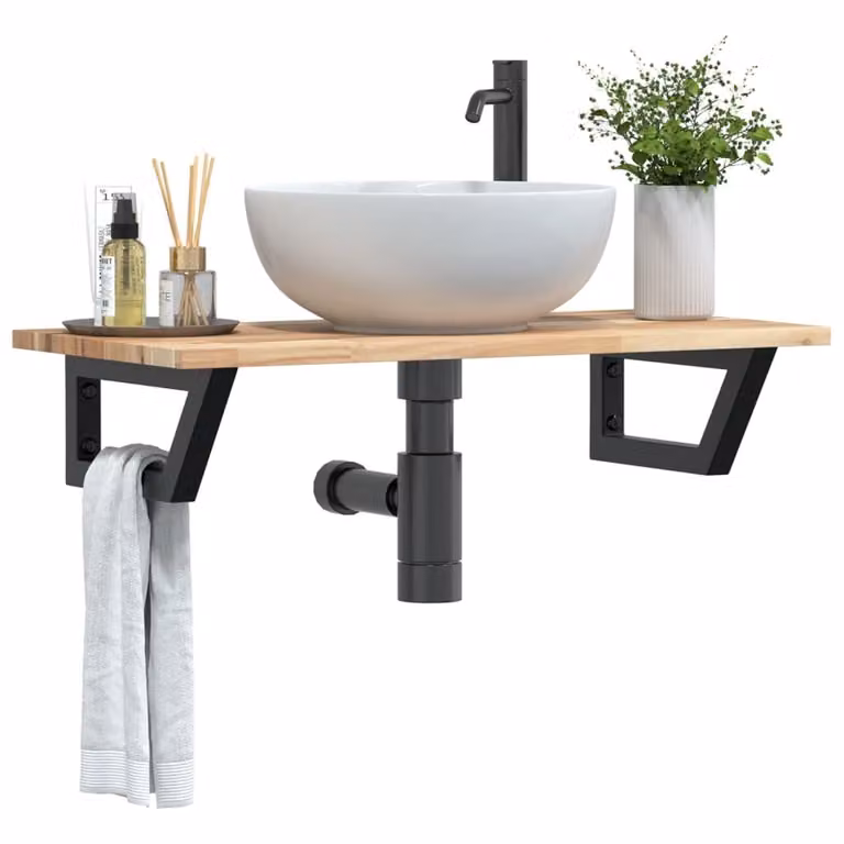 Estante de pared Syfax para baño o cocina en madera de acacia y metal color marrón