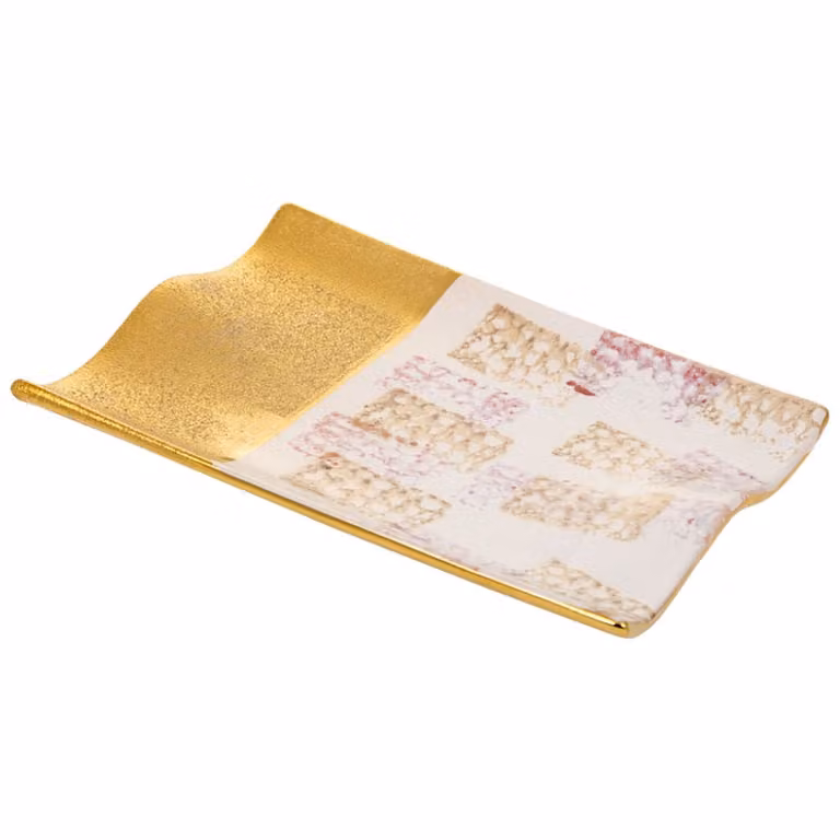 Centro de mesa decorativo Wanderlust deco de cerámica rectangular en color dorado, rosa y beige, An/P/Al: 26 x 20 x 3 cm