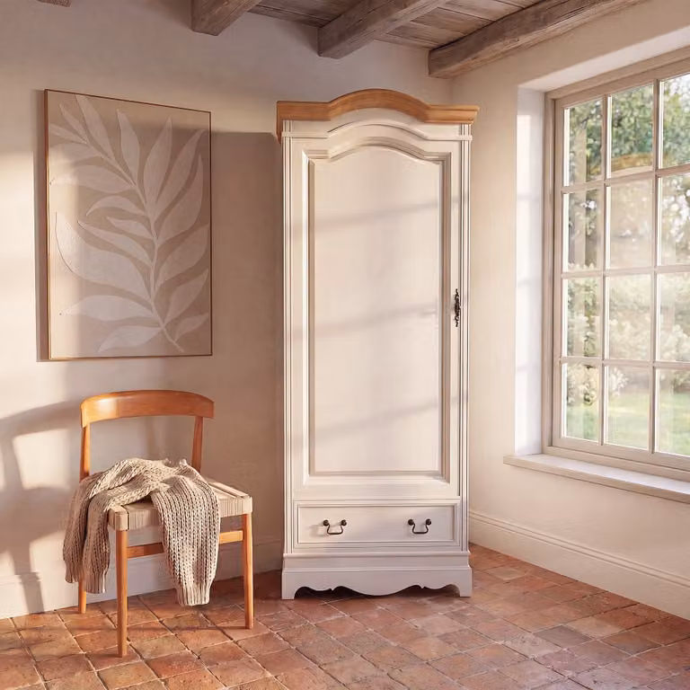 Armario de estilo rústico Maisons du Monde con una puerta y un cajón en madera de pino y MDF color beige y marrón, An: 80 cm, Al: 200 cm, P: 80 cm
