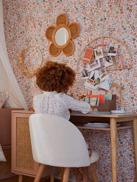 Escritorio infantil Vertbaudet LÍNEA POESÍA color beige y madera de pino An/P/Al: 110 x 55 x 75 cm