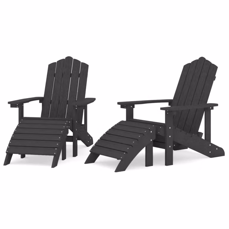 Set de 2 sillas de jardín Adirondack Syfax con reposapiés en color antracita y acabado mate resistente a la intemperie