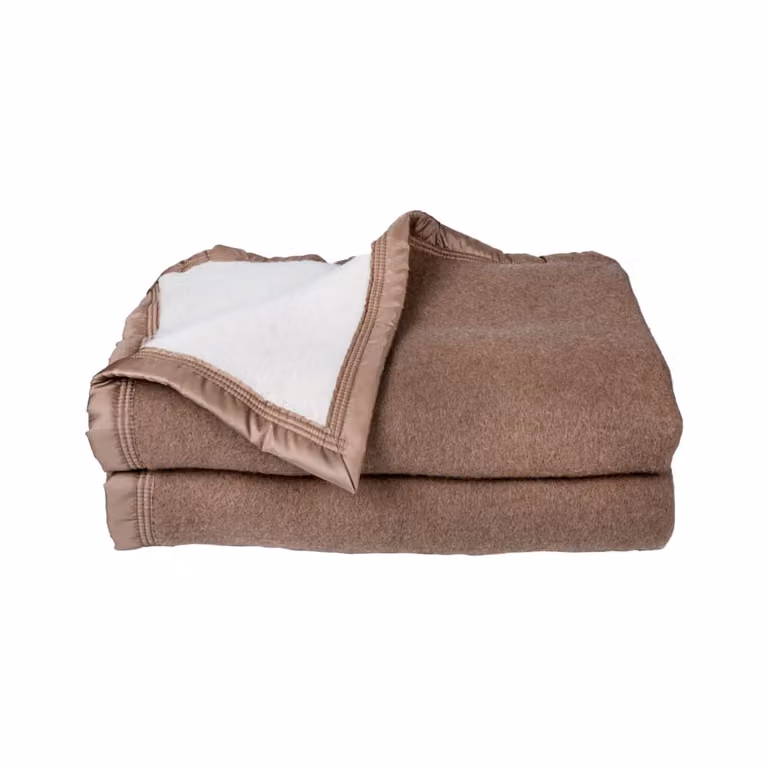 Manta reversible Toison d'Or de lana 100% en colores beige y marrón para adultos