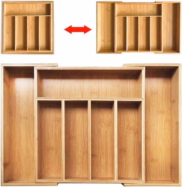 Organizador extensible de cubiertos Krisberg KS-2548 de bambú color marrón, An/P/Al: 55 x 37 x 5 cm