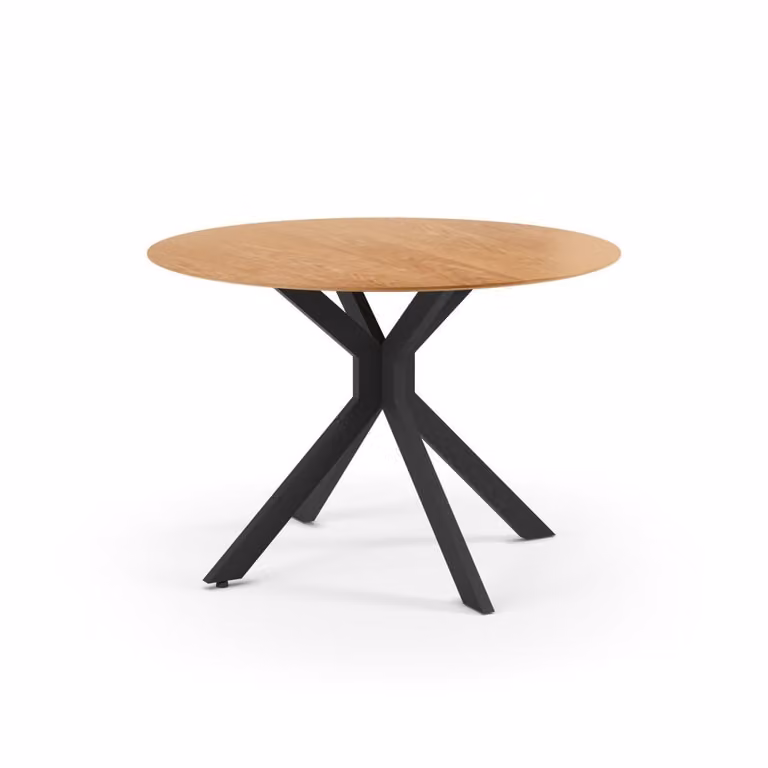 Mesa redonda plegable Calicosy en acabado roble con patas de metal para comedor, Diámetro: 110 cm, Altura: 75 cm