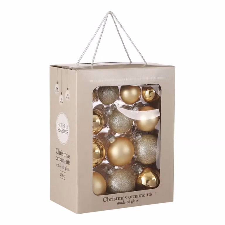 Bola de Navidad de Cristal Mica Decorations en color Beige y Oro, Diseño Moderno y Abstracto, Diámetro: 7 cm