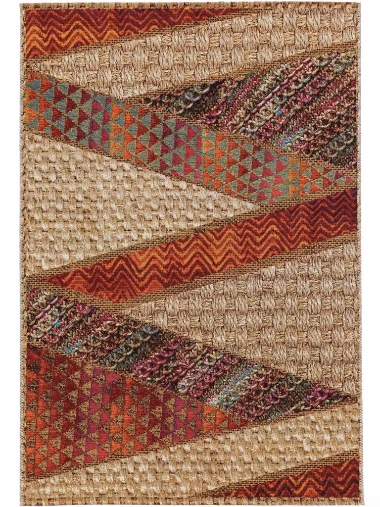 Alfombra Benuta para interior y exterior con diseño geométrico boho en beige y rojo, An/P: 120 x 180 cm