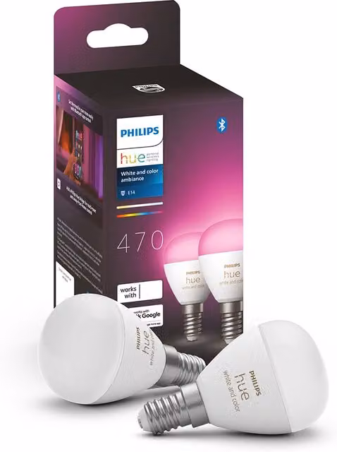 Pack de 2 bombillas inteligentes LED Philips Hue White and Colour Ambiance con casquillo E14 y tecnología RGBWW regulable