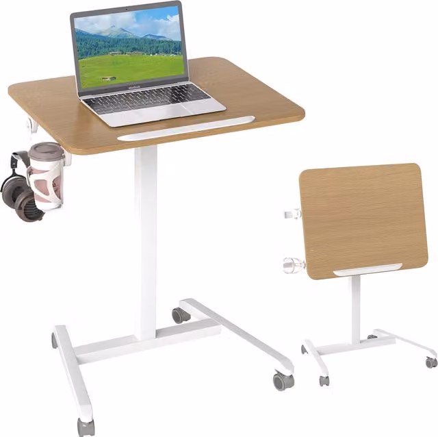 Mesa de ordenador con ruedas NORTHIX, superficie inclinable y altura ajustable de 76 a 111 cm, disponible en beige o marrón