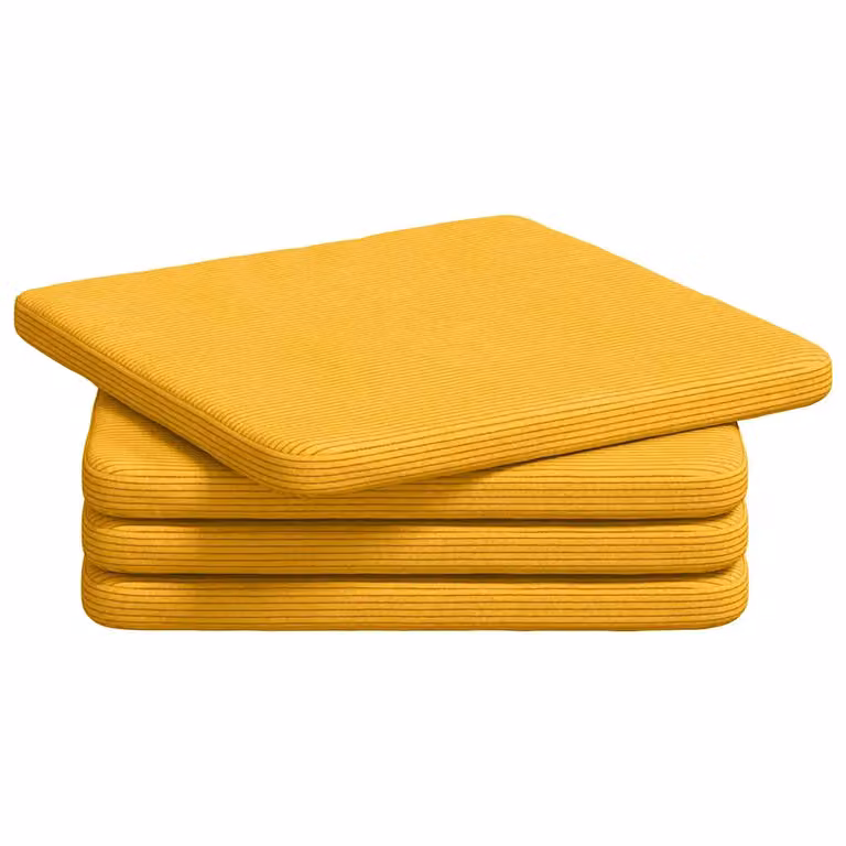 Set de 4 cojines para asiento vidaXL de tela de pana en amarillo claro con funda extraíble y cordones de sujeción, 40 x 40 x 3 cm