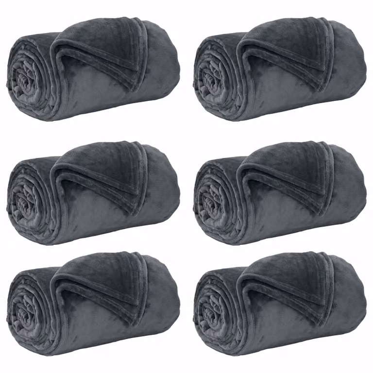 Set de 6 mantas de sofá vidaXL de lana y poliéster, color gris, 240 x 270 cm