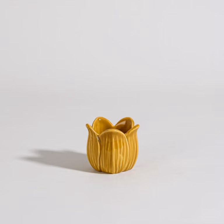 Portavelas de cerámica con forma de tulipán amarillo Maisons du Monde, Altura: 7,5 cm
