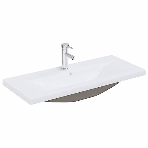 Lavabo de baño empotrado rectangular de cerámica blanca Helloshop26 con rebosadero An: 91 cm, P: 39 cm, Al: 18 cm