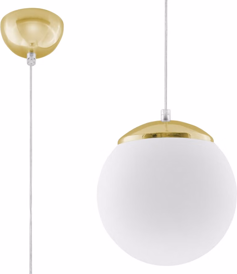Lámpara de techo Sollux moderna en color blanco y dorado con detalles de metal y vidrio, Altura: 110 cm