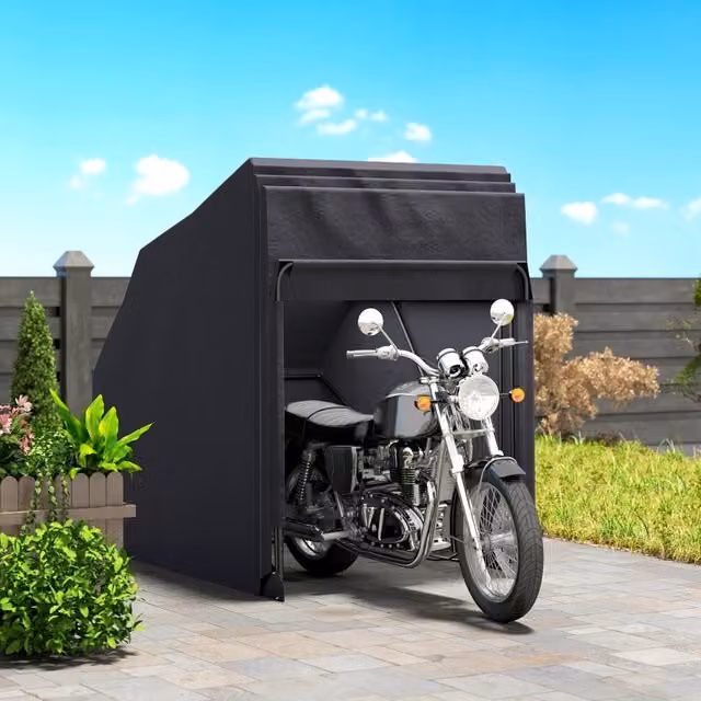 Cobertizo para moto Redom Negro, diseño retráctil y ventilado con protección contra agua, polvo y UV, An/P/Al: 345 x 135 x 191 cm