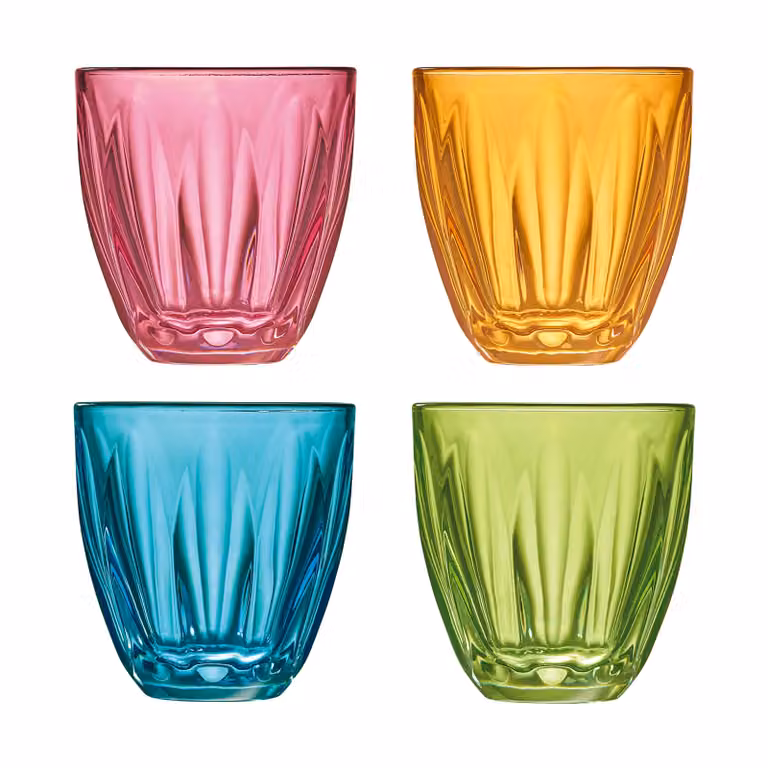 Juego de 4 vasos de cristal La Rochère en colores rojo, naranja, azul y verde de 250 ml