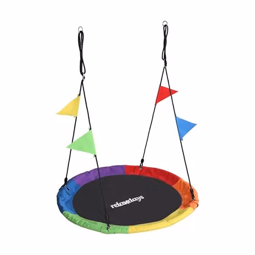 Columpio nido redondo con banderines Relaxdays para niños, multicolor, Ø: 120 cm