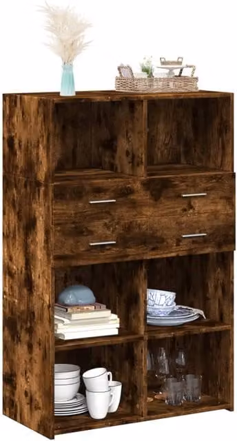 Aparador moderno SYFAX de madera de ingeniería en color roble ahumado, An/P/Al: 80 x 42,5 x 124 cm