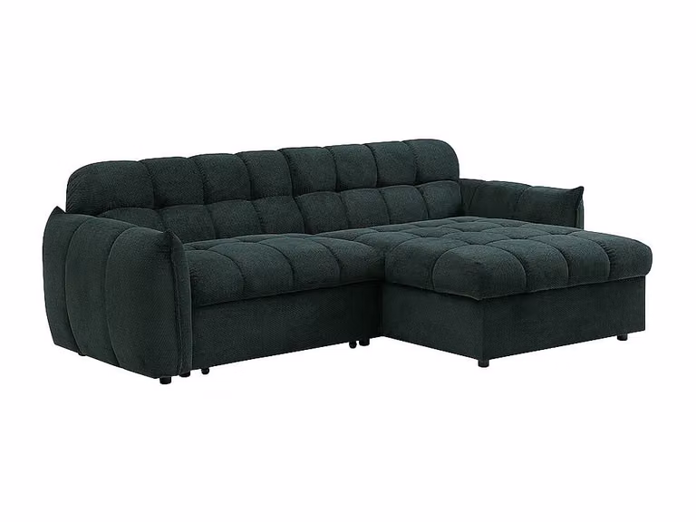 Sofá cama rinconera reversible en tela verde con estructura de madera de LIROBI, An/P/Al: 252 x 109 x 83 cm