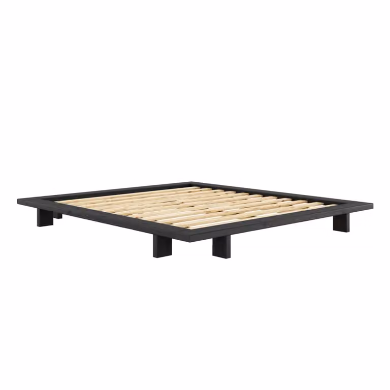 Cama de madera de pino de estilo escandinavo Karup Design en color negro An/P/Al: 160 x 200 x 228 cm