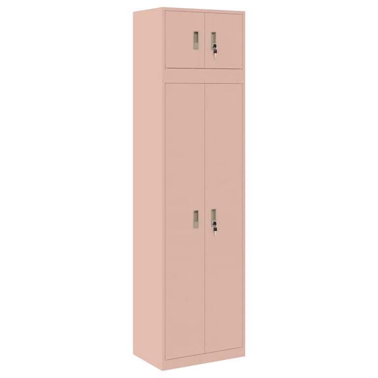 Set de 2 armarios de almacenamiento modernos vidaXL en metal color rosa con puertas batientes y estantes ajustables An: 60 cm, P: 40 cm, Al: 220 cm