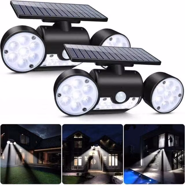 Foco de seguridad solar ODIPIE con 30 LED, sensor de movimiento y panel solar de 360 grados, resistente al agua IP65 para jardín, color negro