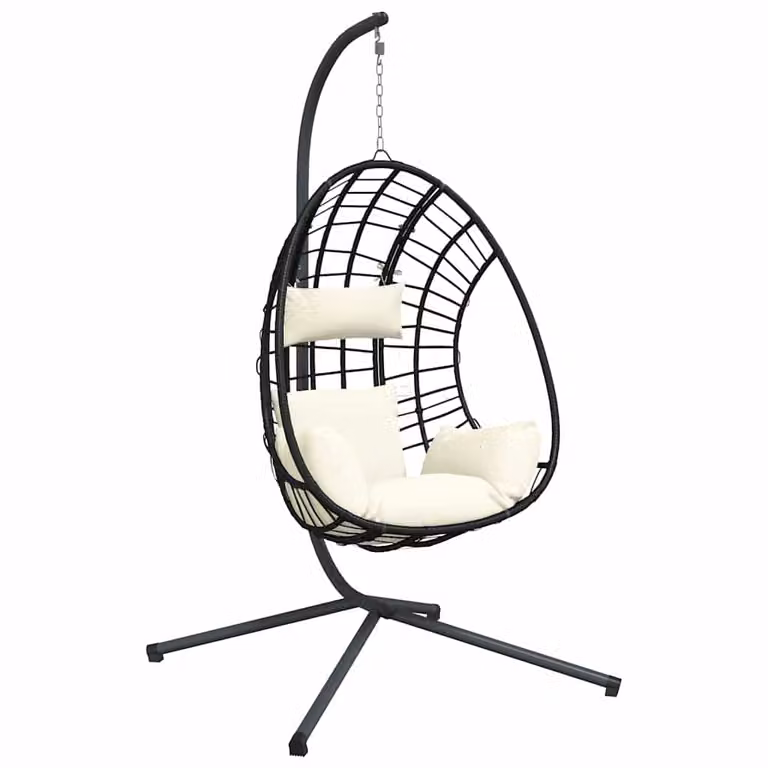 Silla colgante huevo vidaXL de ratán y acero con cojines en color beige