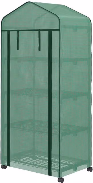 Invernadero de plástico NORTHIX verde con estructura de acero, ruedas y 4 estantes, An/P/Al: 69 x 50 x 165 cm
