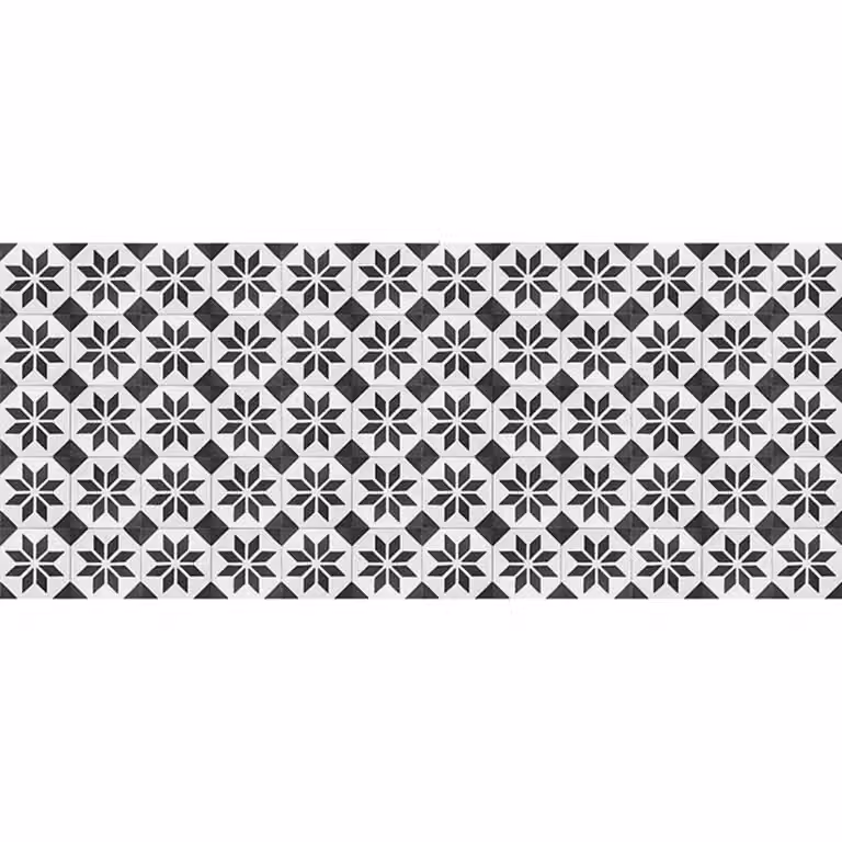 Alfombra vinílica de diseño retro negra, antideslizante y fácil de limpiar, An: 175 cm, Al: 74 cm