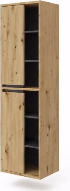 Armario de baño Vicco Viola en roble artesanal con puertas de bisagra y estante abierto, An: 50 cm, Al: 170 cm