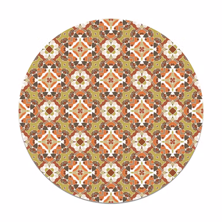 Alfombra redonda de vinilo con diseño oriental hidráulico en color naranja, An/P: 100 x 100 cm