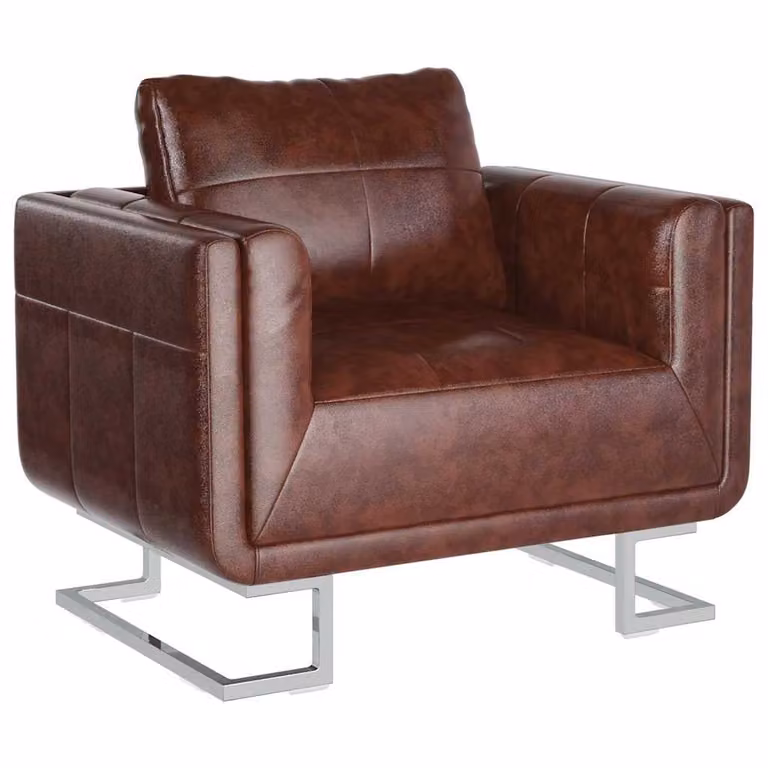 Sillón cubo vidaXL de cuero artificial marrón con patas cromadas para tu salón u oficina