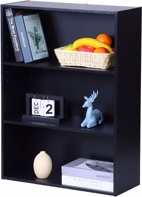 Estantería Relaxdays para salón o despacho con 3 baldas ajustables, color negro, Al 82 cm x An 60 cm x P 24 cm