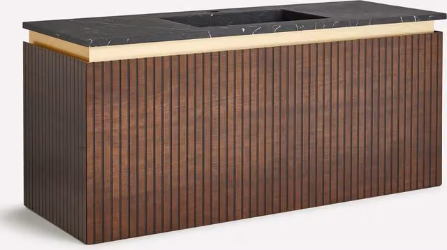 Mueble de baño Decosan Olympia con baúl, cajón oculto y cierre suave en madera de nogal y piedra color marrón y negro