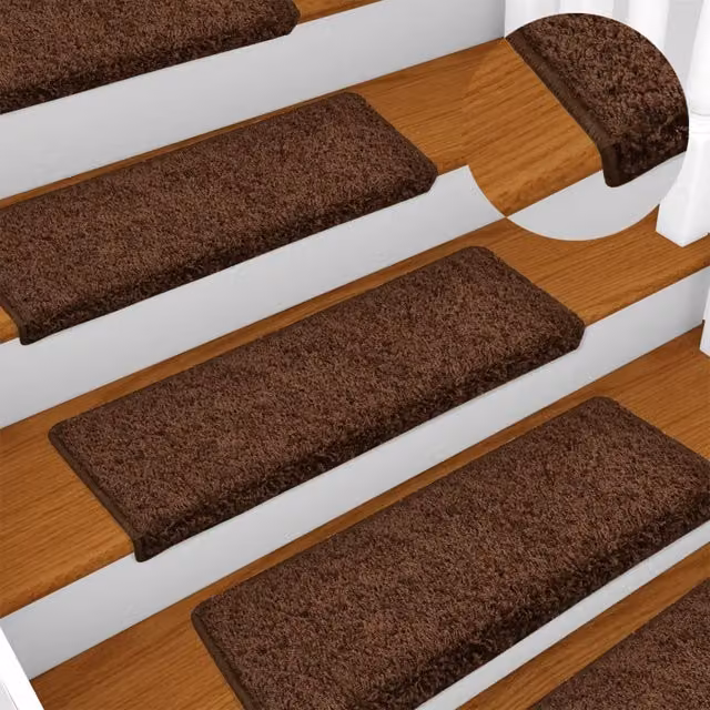 Set de 15 alfombrillas para escaleras antideslizantes y absorbentes de sonido Vidaxl, color marrón, An/P/Al: 65 x 21 x 4 cm