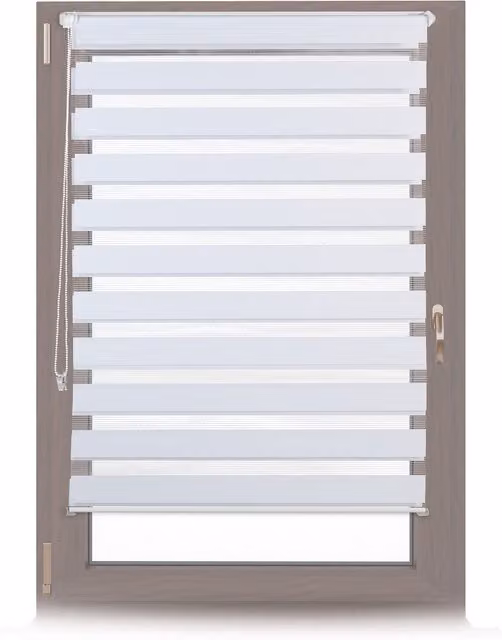 Set de 3 estores enrollables dobles Klemmfix de tela a rayas con cadena lateral de Relaxdays, color blanco, An x Al: 96 x 156 cm