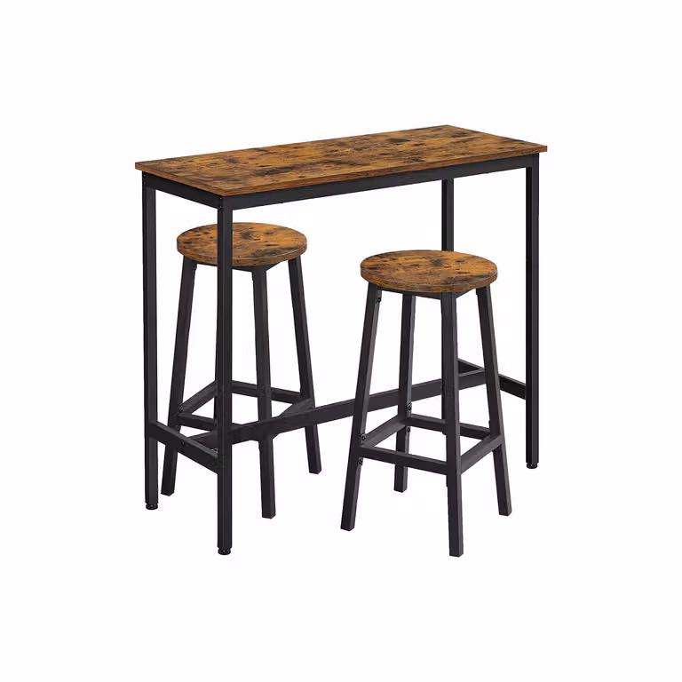 VASAGLE Juego de Mesa Redonda y 3 Taburetes de Estilo Industrial en Marrón y Negro para Cocina
