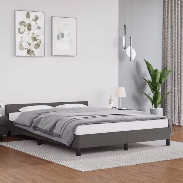 Estructura de cama con cabecero tapizada Maison Exclusive en color gris, An/P/Al: 140 x 200 x 146 cm
