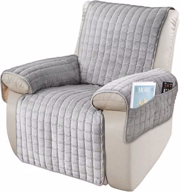 Funda para sillón XISRENS con bolsillos y elástico, antideslizante y lavable, color gris, An/P/Al: 53 x 190 cm