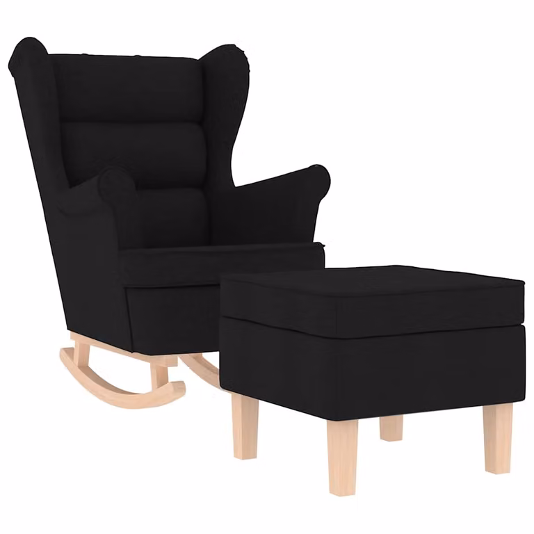 Sillón mecedora con taburete vidaXL en tela negra para adultos