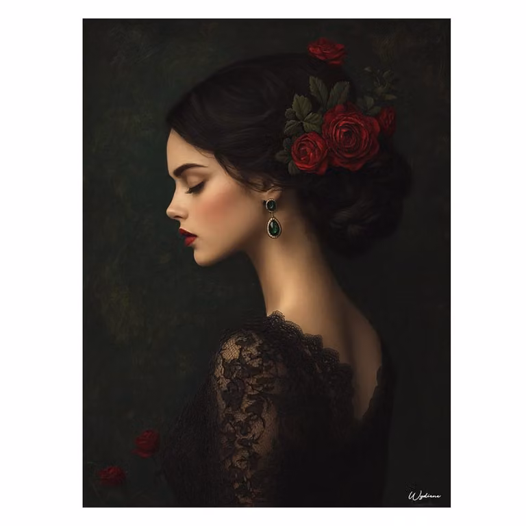Cuadro decorativo Un Jour Un Désert con mujer y flores rojas en metal multicolor An/Al: 100 x 75 cm