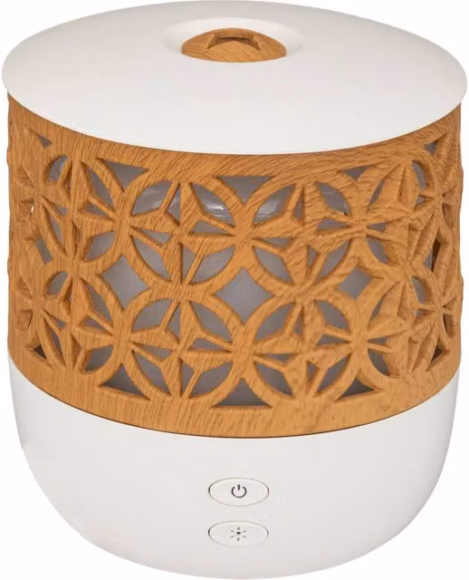 Difusor eléctrico de aceites esenciales Atmosphera de mesa en color blanco con efecto madera y 100 ml