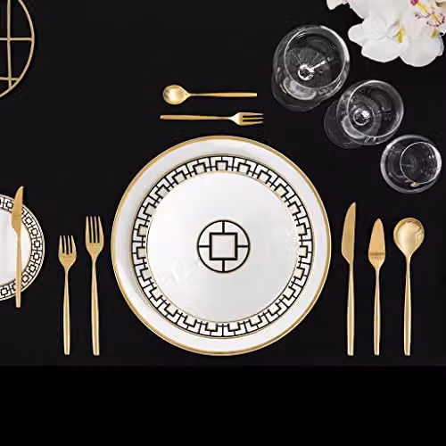 Plato hondo de sopa Villeroy & Boch MetroChic con diseño geométrico en blanco, negro y dorado, An/P/Al: 22 x 22 x 5 cm