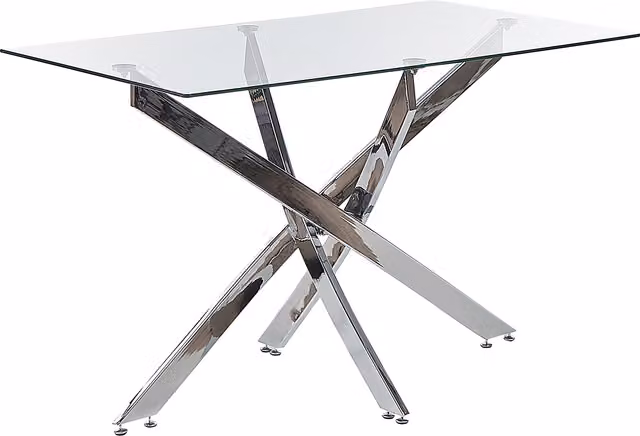 Mesa de comedor Beliani Maramo rectangular de vidrio templado transparente y metal plateado An/P/Al: 120 x 70 x 76 cm
