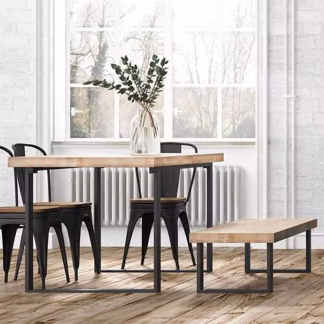 Banco de madera estilo loft DUEHOME en roble salvaje y negro An/P/Al: 120 x 34 x 47 cm