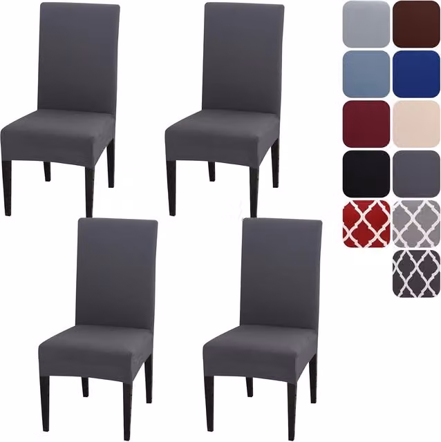 Juego de 4 fundas elásticas para sillas de comedor Aisprts, lavables y extraíbles, color gris transparente