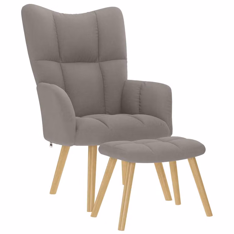 Sillón de relax con taburete vidaXL en tela gris taupé y estructura mixta de madera y metal para salón o comedor