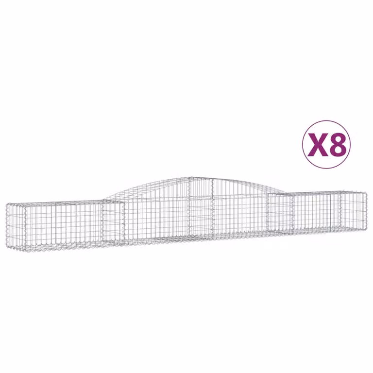 Set de 8 cestas de gaviones con forma de arco videx en acero galvanizado color gris y plata An/P/Al: 400 x 50 x 40/60 cm