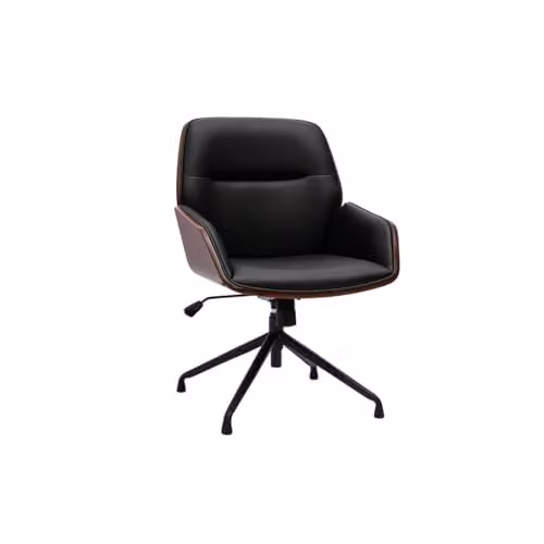 Silla de oficina giratoria 360 Miliboo con diseño moderno en color negro, madera oscura y metal con reposabrazos